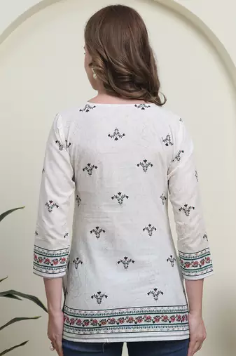 Green cambric cotton printed formal short kurta