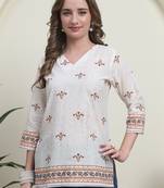 Red cambric cotton printed formal short kurta