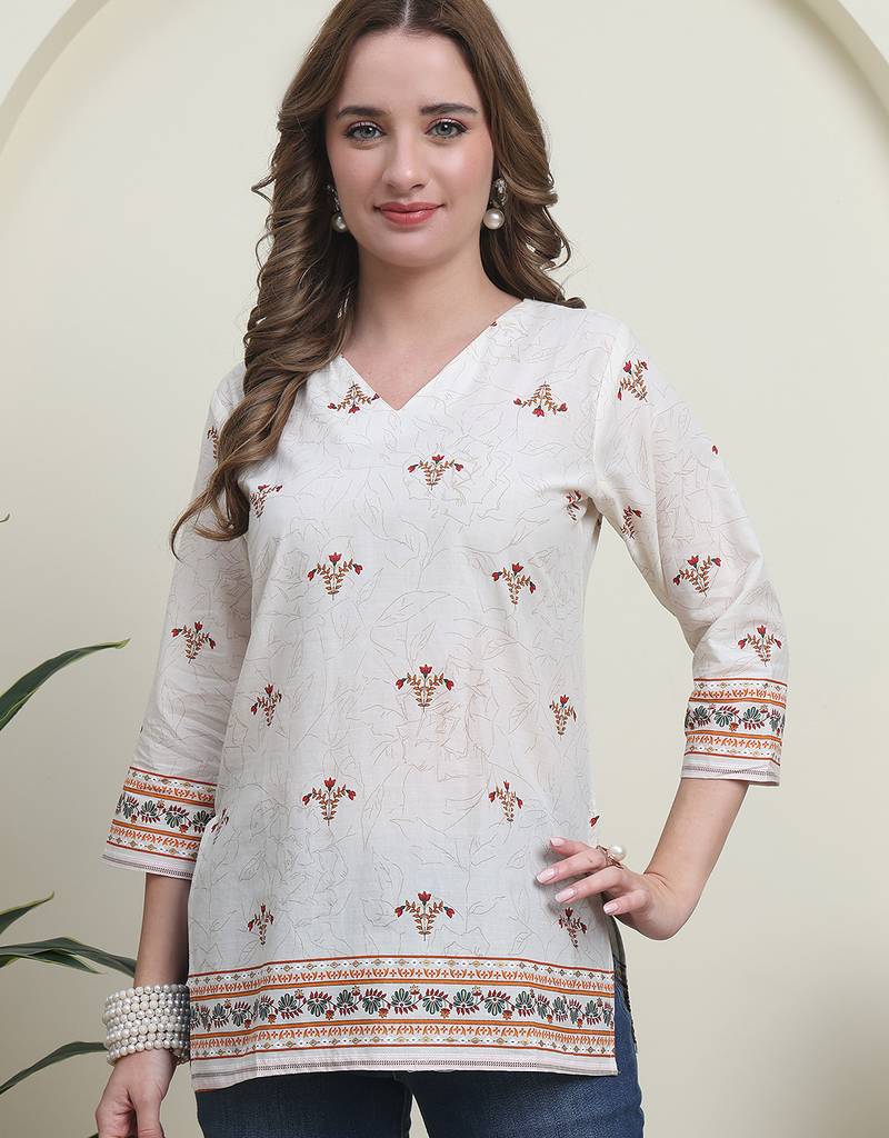 Red cambric cotton printed formal short kurta