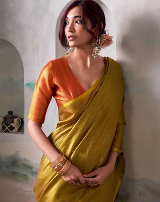 Gold tissue silk saree with blouse 2