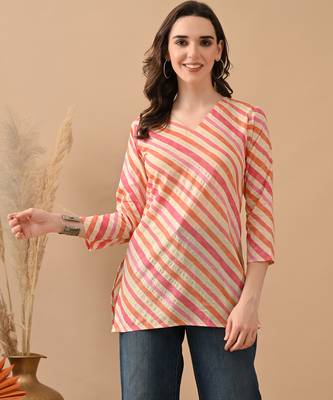 Orange cambric cotton printed formal short kurta 1