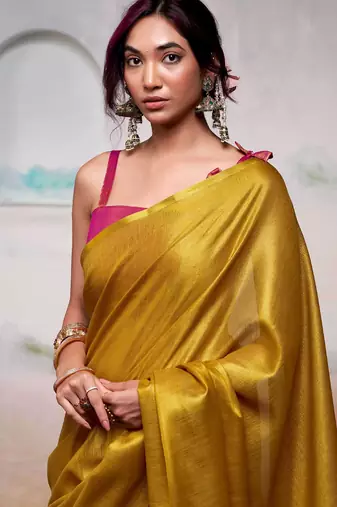 Mustard tissue silk saree with blouse