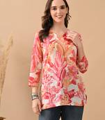 Pink cambric cotton printed formal short kurta