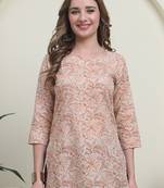 Peach cambric cotton printed formal short kurta