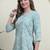 Teal cambric cotton printed formal short kurta