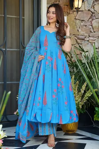 Firozi muslin digital printed palazzo suit