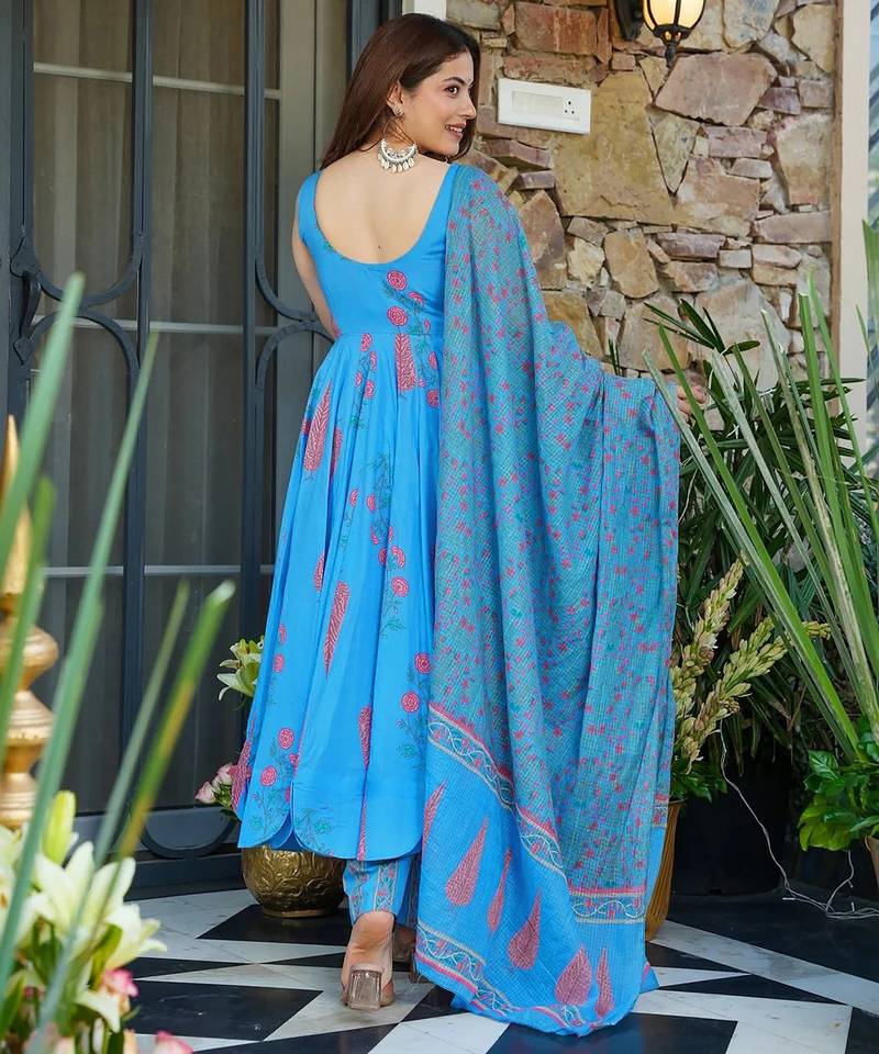 Firozi muslin digital printed palazzo suit