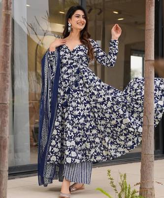 Blue muslin digital printed palazzo suit 1