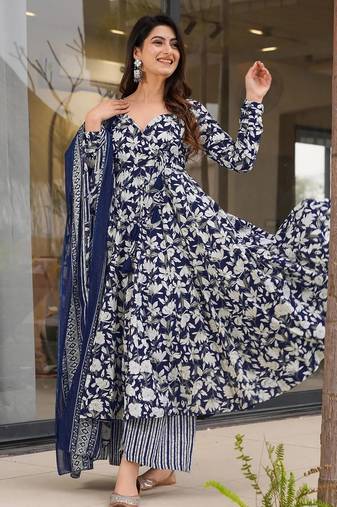 Blue muslin digital printed palazzo suit