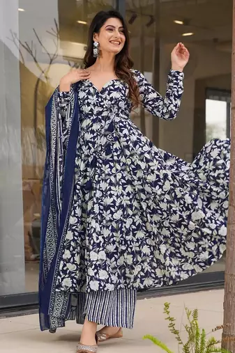 Blue muslin digital printed palazzo suit
