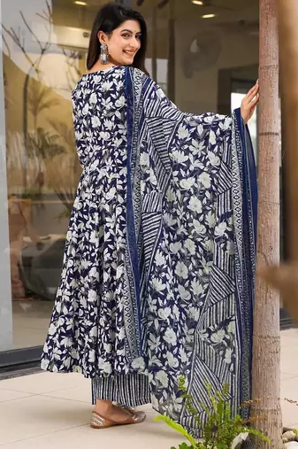 Blue muslin digital printed palazzo suit