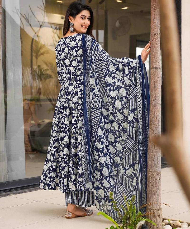 Blue muslin digital printed palazzo suit