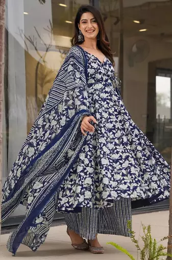 Blue muslin digital printed palazzo suit