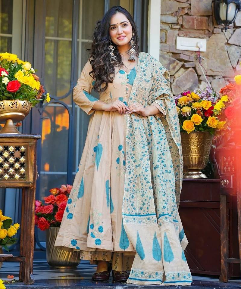 Off white muslin digital printed palazzo suit