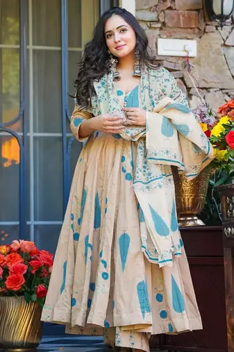 Off white muslin digital printed palazzo suit