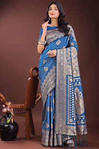 Blue silk saree with blouse