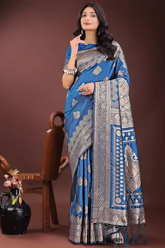 Blue silk saree with blouse