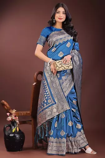 Blue silk saree with blouse