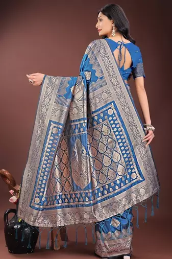 Blue silk saree with blouse