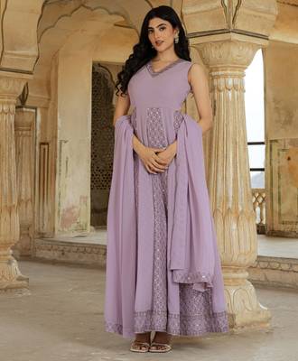 Lilac georgette embroidered gown  1