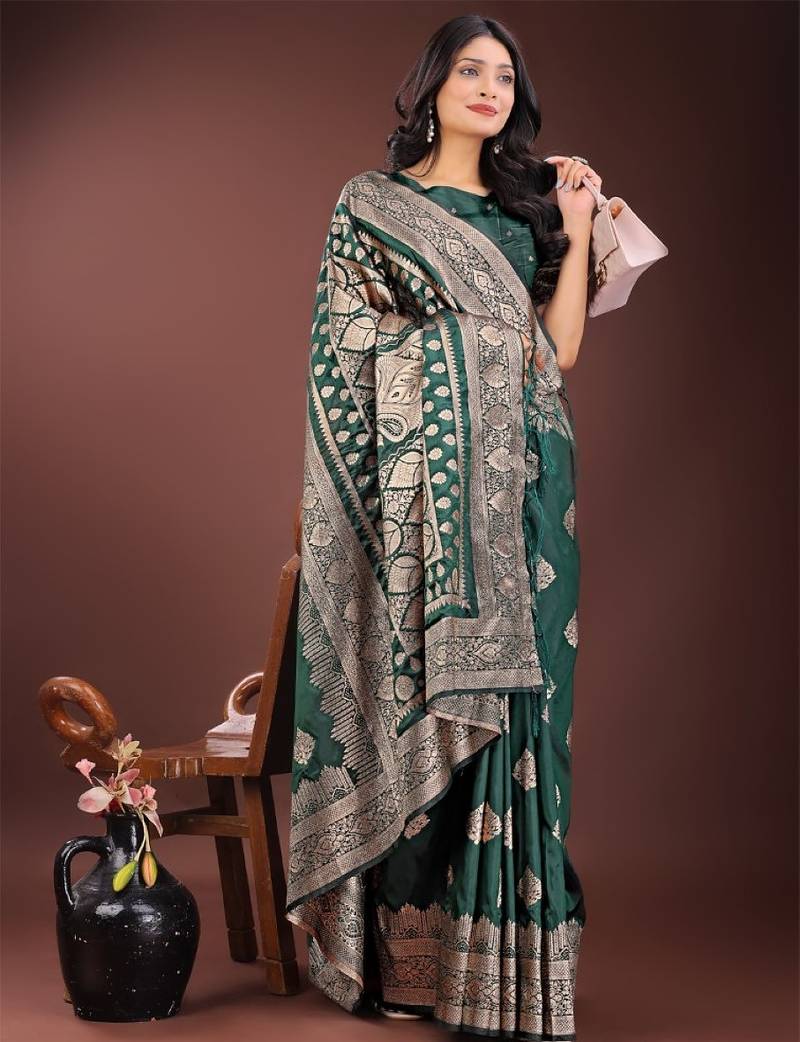 Green silk saree with blouse