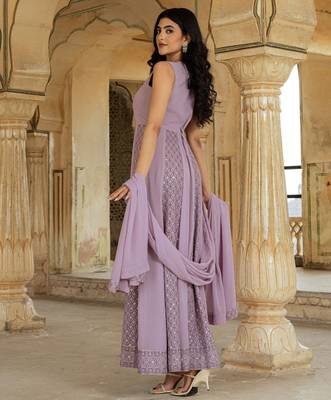 Lilac georgette embroidered gown  2