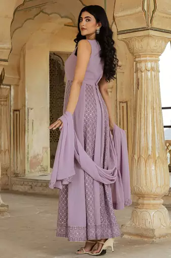 Lilac georgette embroidered gown 