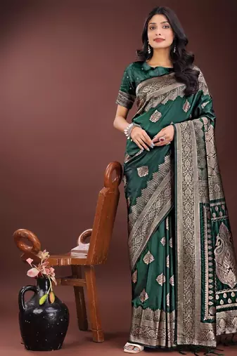 Green silk saree with blouse