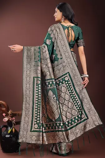 Green silk saree with blouse