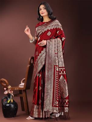 Maroon silk saree with blouse 1