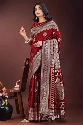 Maroon silk saree with blouse