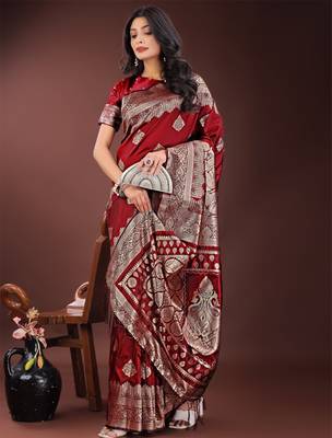 Maroon silk saree with blouse 2