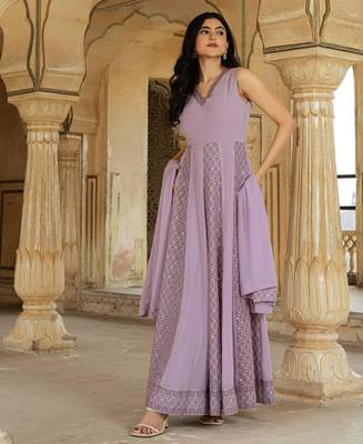 Lilac georgette embroidered gown  5