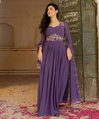 Purple georgette embroidered gown  1