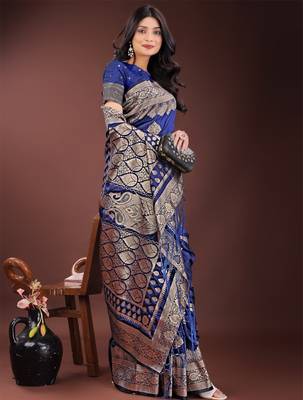 Navy blue silk saree with blouse 2