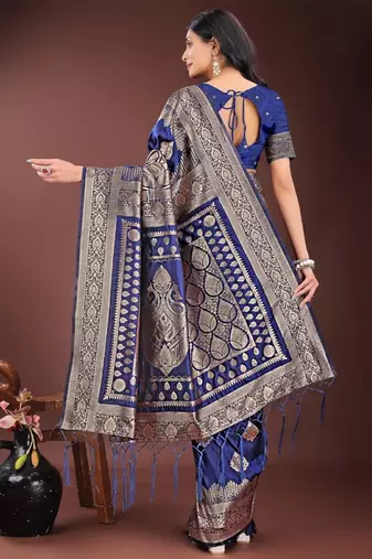 Navy blue silk saree with blouse