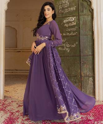 Purple georgette embroidered gown  2
