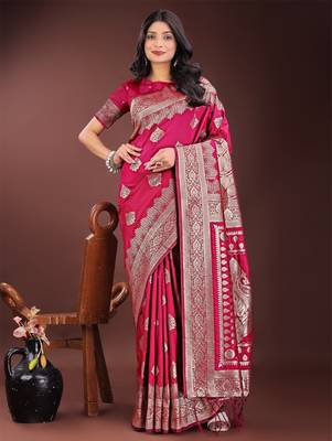 Red silk saree with blouse 1