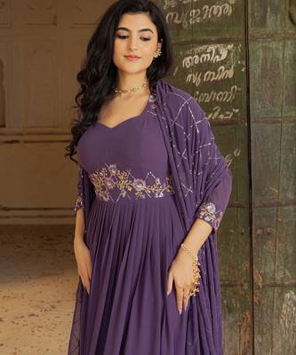 Purple georgette embroidered gown  3