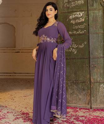 Purple georgette embroidered gown  4