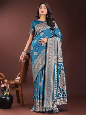 Royal blue silk saree with blouse 1