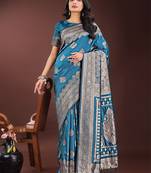 Royal blue silk saree with blouse