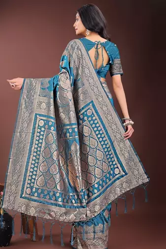 Royal blue silk saree with blouse