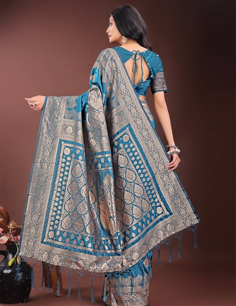 Royal blue silk saree with blouse