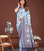 Blue banarasi silk saree with blouse