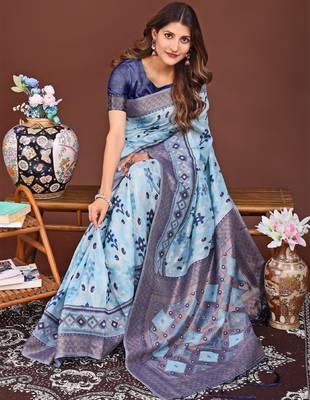 Blue banarasi silk saree with blouse 2