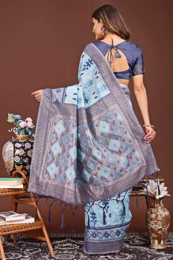 Blue banarasi silk saree with blouse