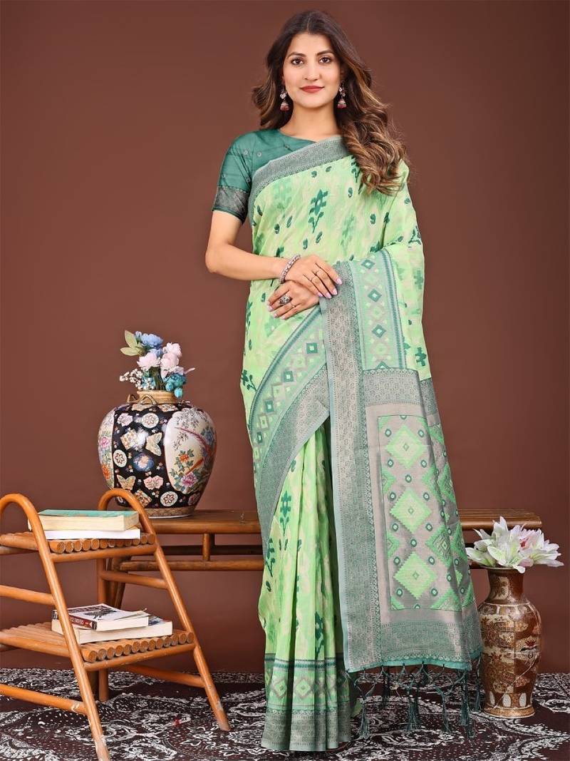 Green banarasi silk saree with blouse