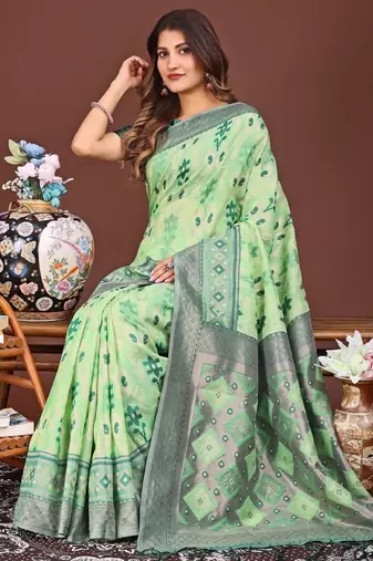 Green banarasi silk saree with blouse