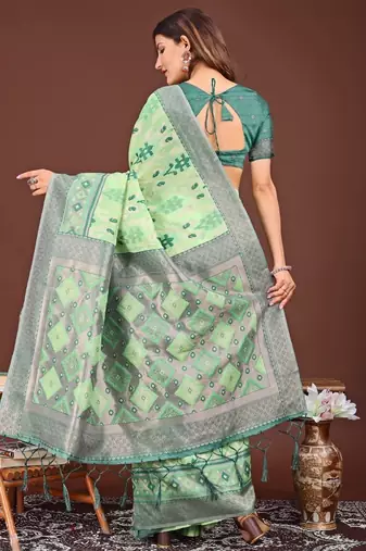 Green banarasi silk saree with blouse